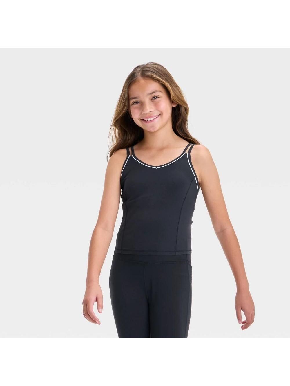 Girls' Everyday Soft Crop Tank Top - All in Motion™ Black L: Moisture Wicking